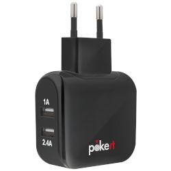 Φορτιστής Σπιτιού 2 Θέσεων pokeit Μαύρο 3.4A