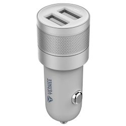 Φορτιστής Αυτοκινήτου 2 Θέσεων Yenkee Ασημί 4.8A