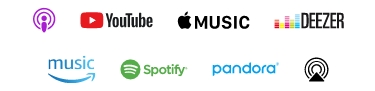 iHeart, YouTube, Apple Music, Deezer, Amazon Music, Spotify, Pandora