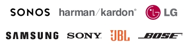 Sonos, harman/kardon, LG, Samsung, Sony, JBL
